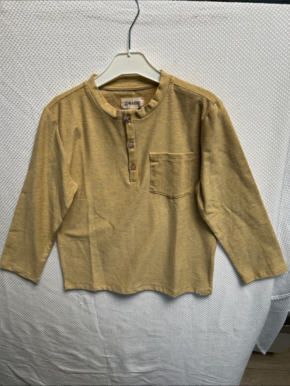 Me & Henry Long-Sleeve Henley Top - Yellow / Grey Stripe. Cotton . 8/9. NWT